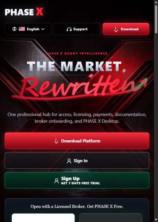 Official PHASE X portal with sign-in and free-trial entry points