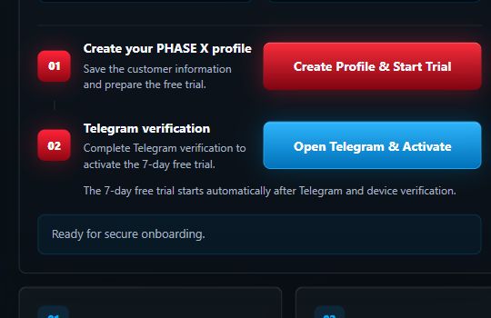 Profile creation and Telegram verification